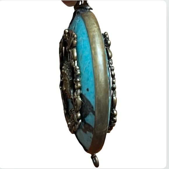 Rare Turquoise Pendant with Buddha and Butterfly Accents - Picture 4 of 6
